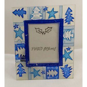 Stars and Trees Photo Frame by Scott's Of Wisconsin Stained blue glass made...